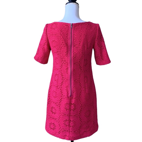 ADRIANNA PAPELL HOT PINK MEDALLION LACE CUTOUT SHIFT DRESS - Picture 3 of 16